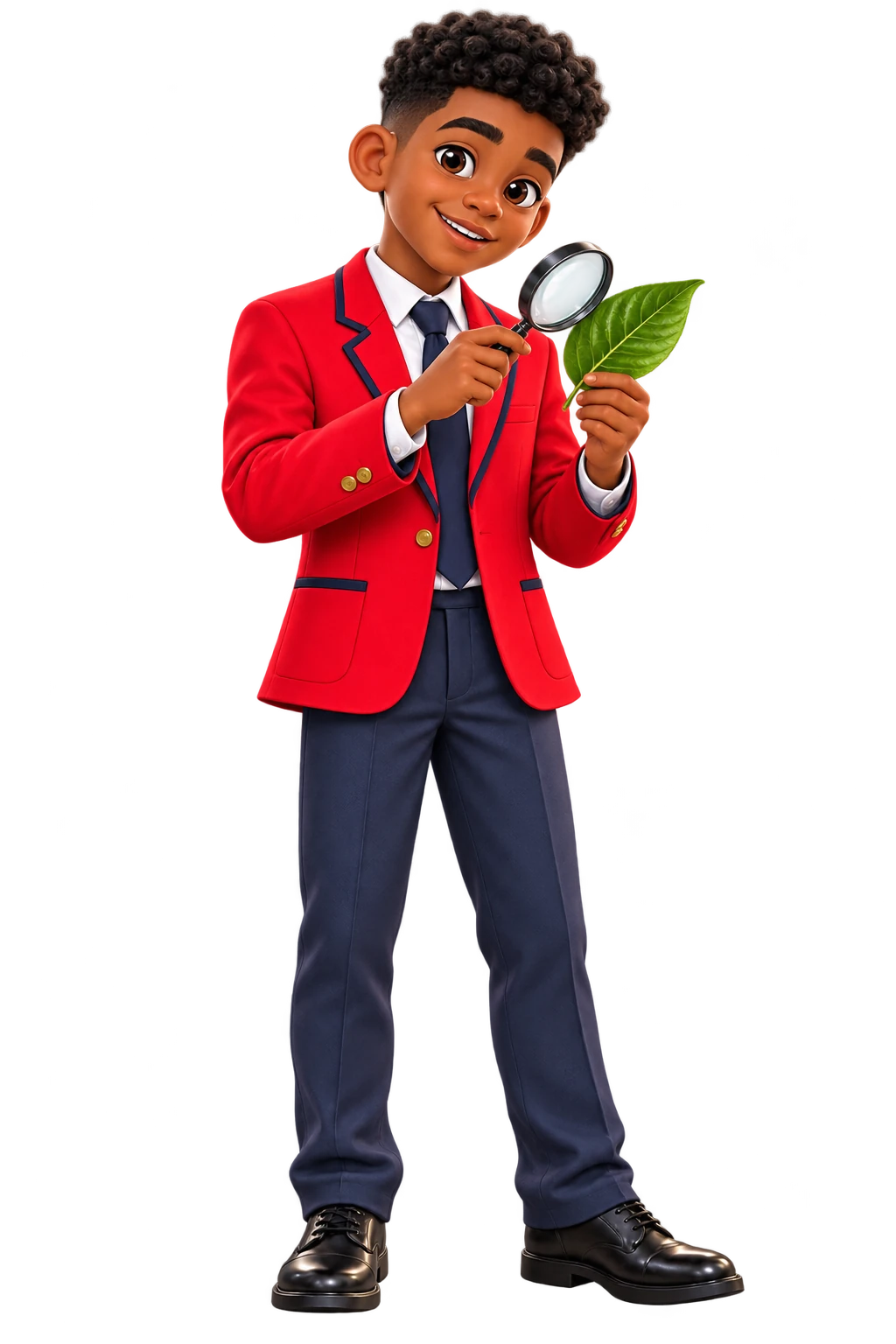Estudiante ilustrado observando una hoja con lupa